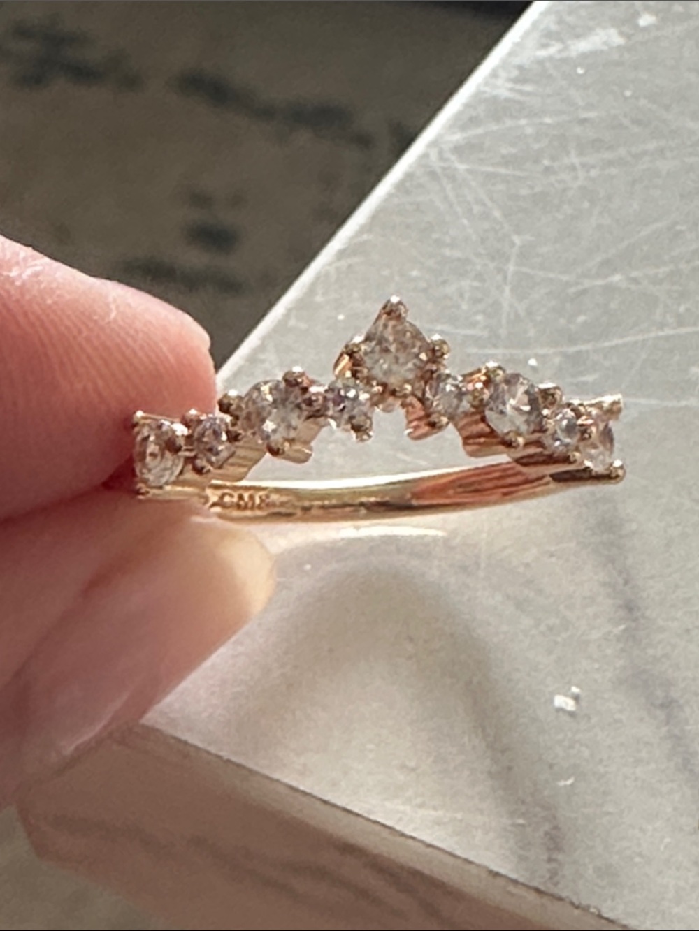 Rose Gold Chevron/Curved Band CZ Ring